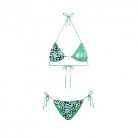 Effek Bikini riangolo con Slip Regolabile Fantasia Bielastico rigato lucido Verde Donna