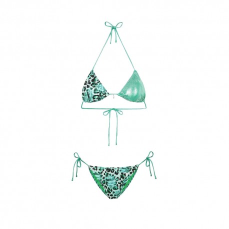 Effek Bikini riangolo con Slip Regolabile Fantasia Bielastico rigato lucido Verde Donna