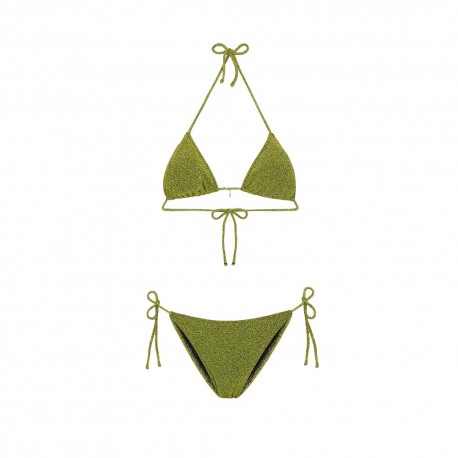 Effek Bikini Triangolo con Slip Regolabile Lurex Verde Donna