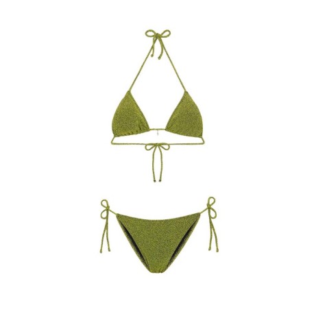 Effek Bikini Triangolo con Slip Regolabile Lurex Verde Donna