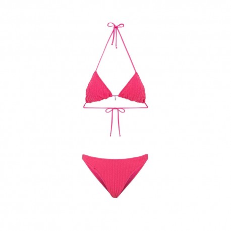 Effek Bikini Triangolo con Slip Americano Fisso Goffrato Rigato Fucsia Donna
