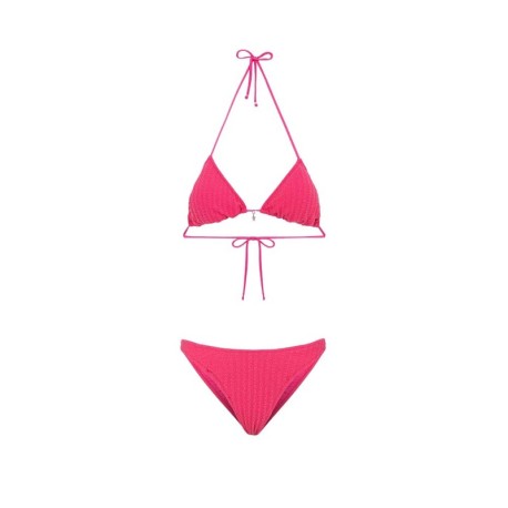 Effek Bikini Triangolo con Slip Americano Fisso Goffrato Rigato Fucsia Donna