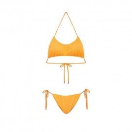Effek Bikini Fascia con Slip Regolabile Goffrato Rigato Arancione Fluo Donna