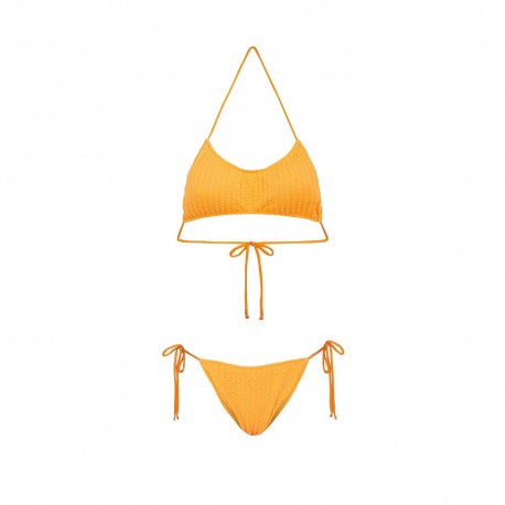 Effek Bikini Fascia con Slip Regolabile Goffrato Rigato Arancione Fluo Donna