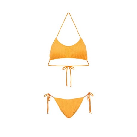 Effek Bikini Fascia con Slip Regolabile Goffrato Rigato Arancione Fluo Donna