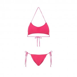 Effek Bikini Fascia con Slip Regolabile Goffrato Rigato Fucsia Donna