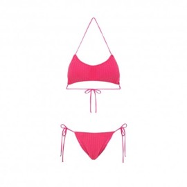 Effek Bikini Fascia con Slip Regolabile Goffrato Rigato Fucsia Donna