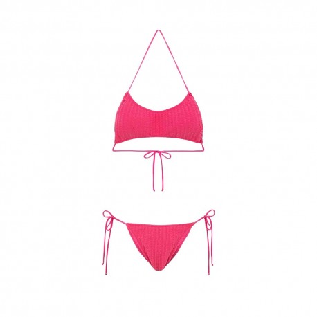 Effek Bikini Fascia con Slip Regolabile Goffrato Rigato Fucsia Donna