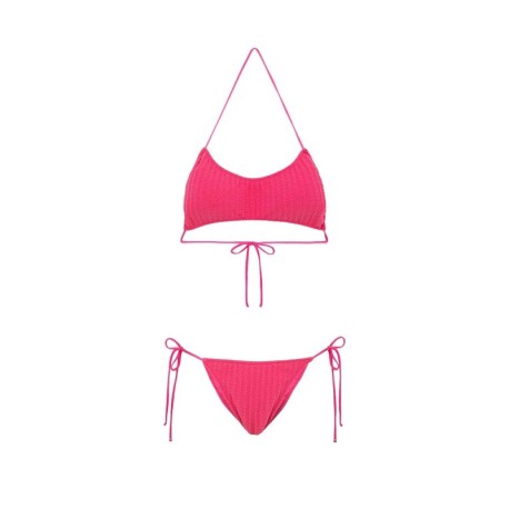 Effek Bikini Fascia con Slip Regolabile Goffrato Rigato Fucsia Donna