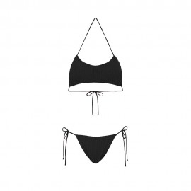 Effek Bikini Fascia con Slip Regolabile Goffrato Rigato Nero Donna