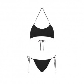 Effek Bikini Fascia con Slip Regolabile Goffrato Rigato Nero Donna