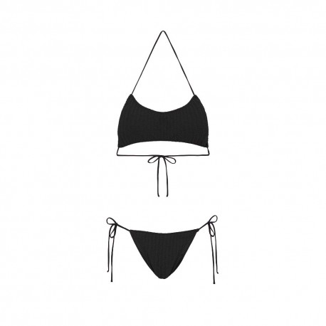 Effek Bikini Fascia con Slip Regolabile Goffrato Rigato Nero Donna