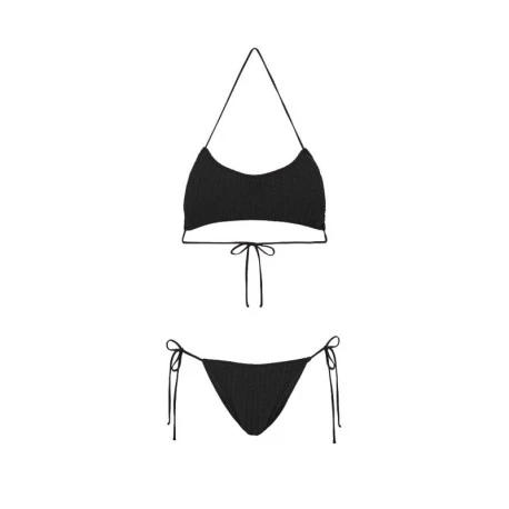 Effek Bikini Fascia con Slip Regolabile Goffrato Rigato Nero Donna