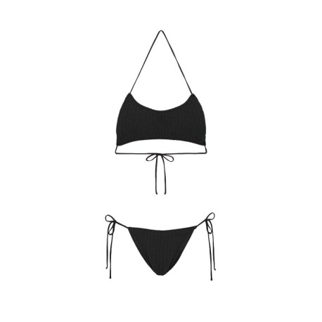 Effek Bikini Fascia con Slip Regolabile Goffrato Rigato Nero Donna