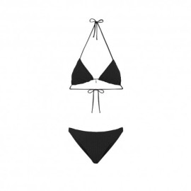 Effek Bikini Triangolo con Slip Americano Fisso Goffrato Rigato Nero Donna