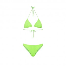 Effek Bikini Triangolo con Slip Americano Fisso Goffrato Rigato Verde Fluo Donna
