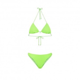 Effek Bikini Triangolo con Slip Americano Fisso Goffrato Rigato Verde Fluo Donna