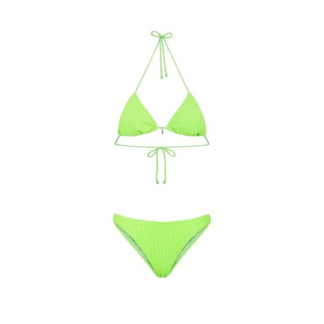 Effek Bikini Triangolo con Slip Americano Fisso Goffrato Rigato Verde Fluo Donna
