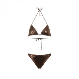 Effek Bikini Triangolo con Slip Americano Fisso Jersey Laminato Marrone Donna