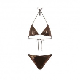 Effek Bikini Triangolo con Slip Americano Fisso Jersey Laminato Marrone Donna