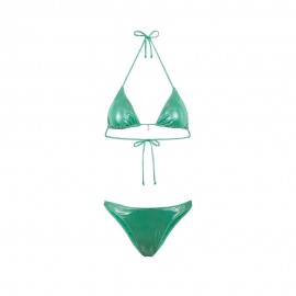 Effek Bikini Triangolo con Slip Americano Jersey Laminato Verde Donna