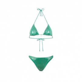 Effek Bikini Triangolo con Slip Americano Jersey Laminato Verde Donna