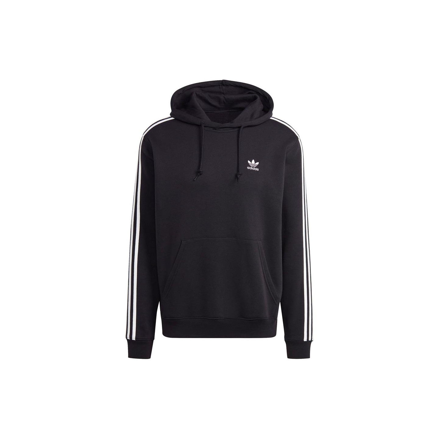 Adidas Uomo Nero Stripes Hoodie /Bianco Manica Lunga - Immagine 2