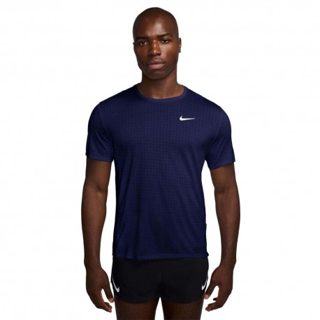 Nike T-Shirt Running Miler Breathe Blue Void Argento Uomo