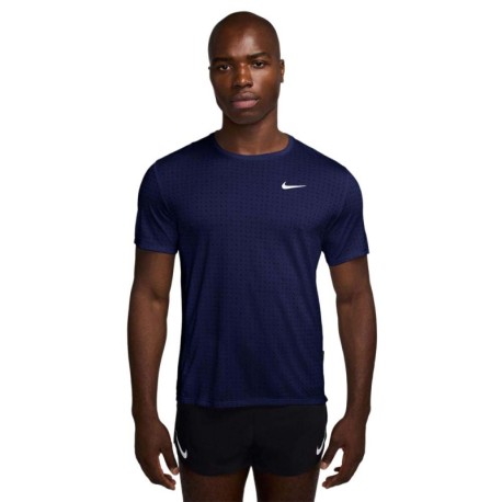 Nike T-Shirt Running Miler Breathe Blue Void Argento Uomo