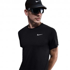 Nike T-Shirt Running Miler Breathe Nero Argento Uomo