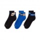 Nike Calze Palestra Tris Pack Quarter Nero Blu