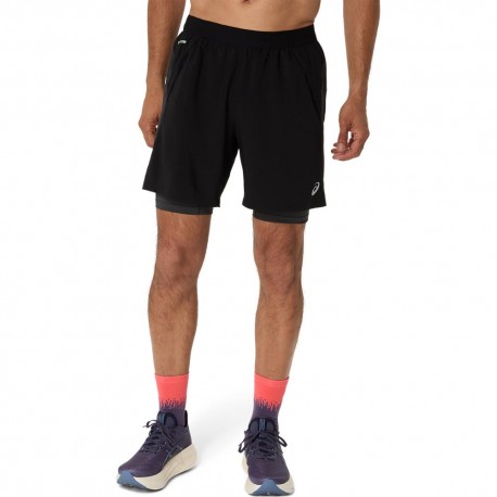 Asics Pantaloncini Running Road 2In1 7" Performance Nero Graphite Grigio Uomo