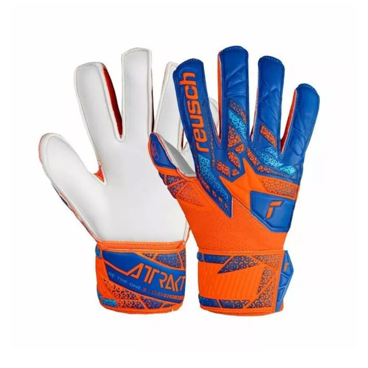 Reusch Guanti Calcio Attrakt Solid Finger Support Arancio Blue Bambino