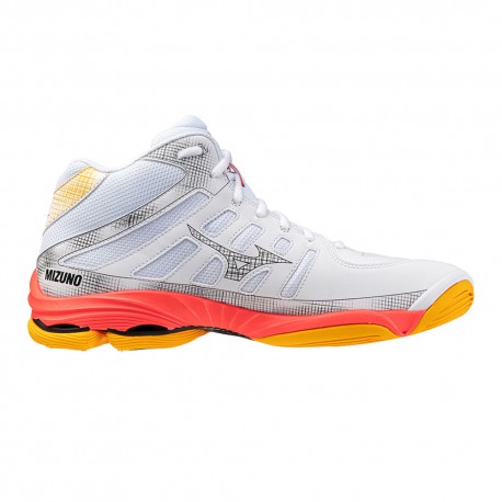 Mizuno Wave Voltage 2 Mid Bianco Arancio Argento - Scarpe Pallavolo Uomo