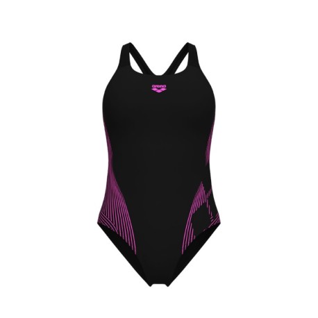 Arena Costume Intero Piscina Lily Con Reggiseno Interno Nero-Rosa Donna