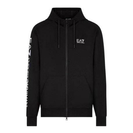 Ea7 Felpa Con Cappuccio Nero Bianco Uomo