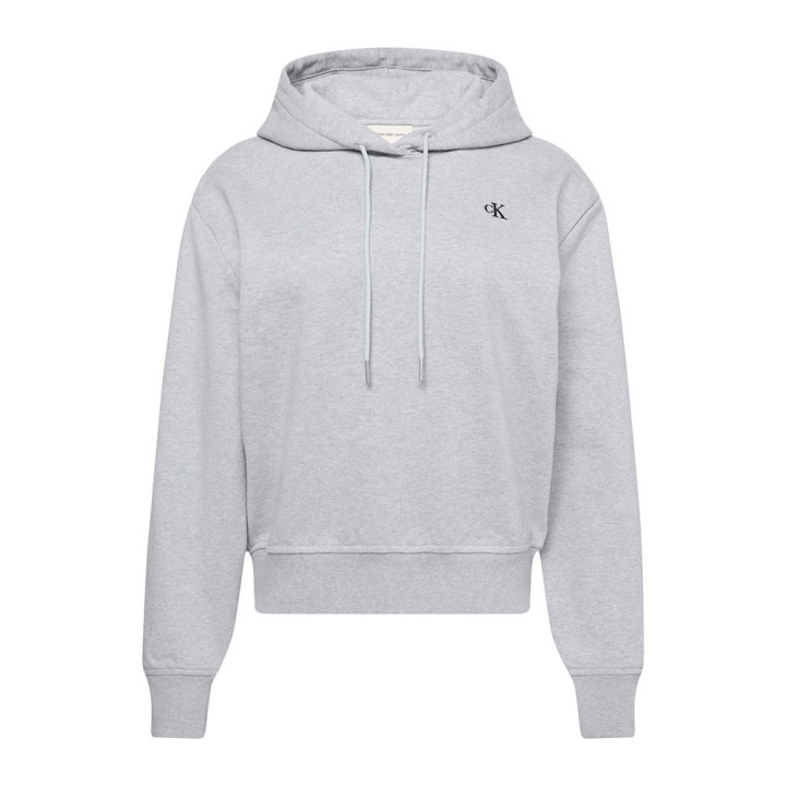 Calvin Klein Felpa Con Cappuccio Logo Piccolo Grigio Donna