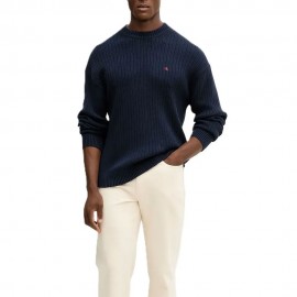 Calvin Klein Maglia Maniche Lunghe Girocollo Logo Piccolo Blu Uomo