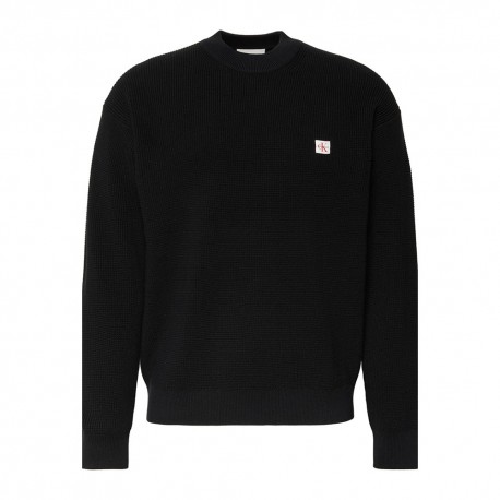 Calvin Klein Maglia Maniche Lunghe Girocollo Waffle Nero Uomo
