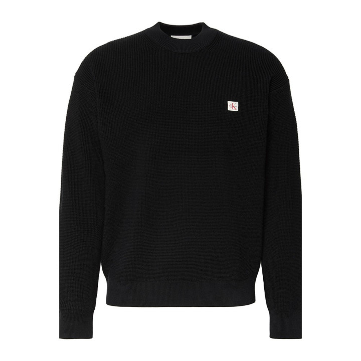 Calvin Klein Maglia Maniche Lunghe Girocollo Waffle Nero Uomo