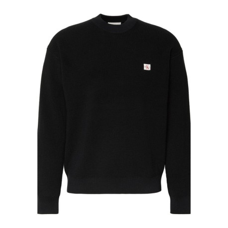 Calvin Klein Maglia Maniche Lunghe Girocollo Waffle Nero Uomo
