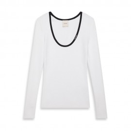 Calvin Klein T-Shirt Scollo Ampio Rib Bianco Donna