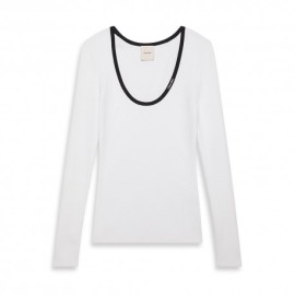 Calvin Klein T-Shirt Scollo Ampio Rib Bianco Donna