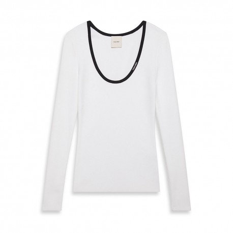 Calvin Klein T-Shirt Scollo Ampio Rib Bianco Donna