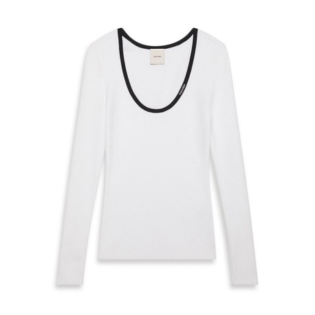 Calvin Klein T-Shirt Scollo Ampio Rib Bianco Donna