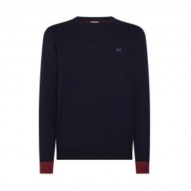 Sun 68 Maglia Maniche Lunghe Toppa Polsini Contrasto Blu Uomo