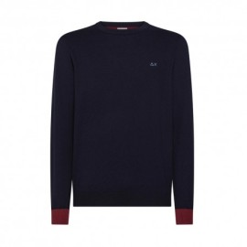 Sun 68 Maglia Maniche Lunghe Toppa Polsini Contrasto Blu Uomo