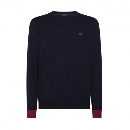 Sun 68 Maglia Maniche Lunghe Toppa Polsini Contrasto Blu Uomo