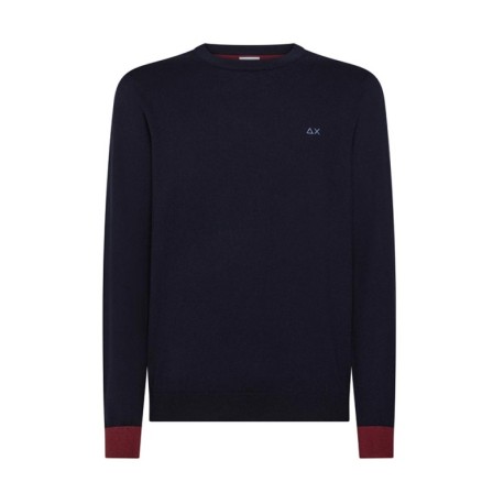 Sun 68 Maglia Maniche Lunghe Toppa Polsini Contrasto Blu Uomo