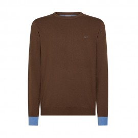 Sun 68 Maglia Maniche Lunghe Toppa Polsini Contrasto Marrone Uomo